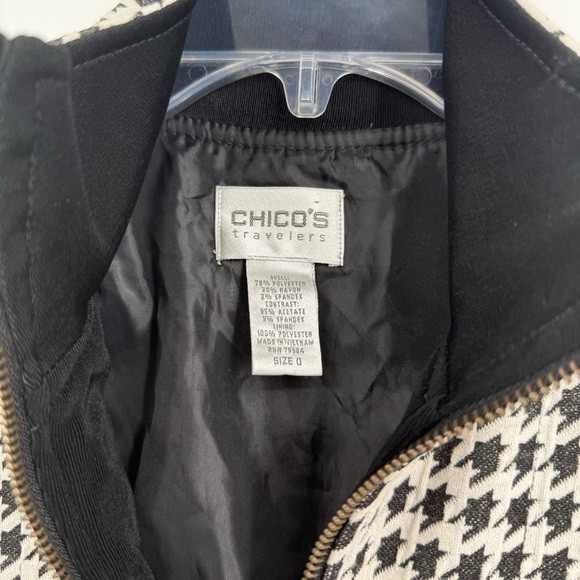 Chico's Travelers Women's Size 0 (S) Jacket Black White Houndstooth Full Zip - Picture 6 of 8